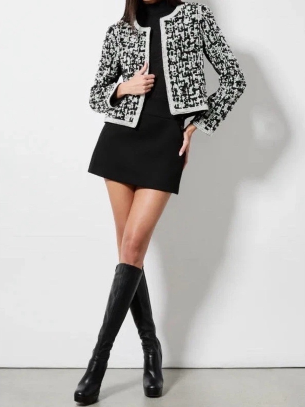 Alice & Olivia Kidman Beaded Pearl Embellished Boxy Crop Jacket Sz L NWT $1575